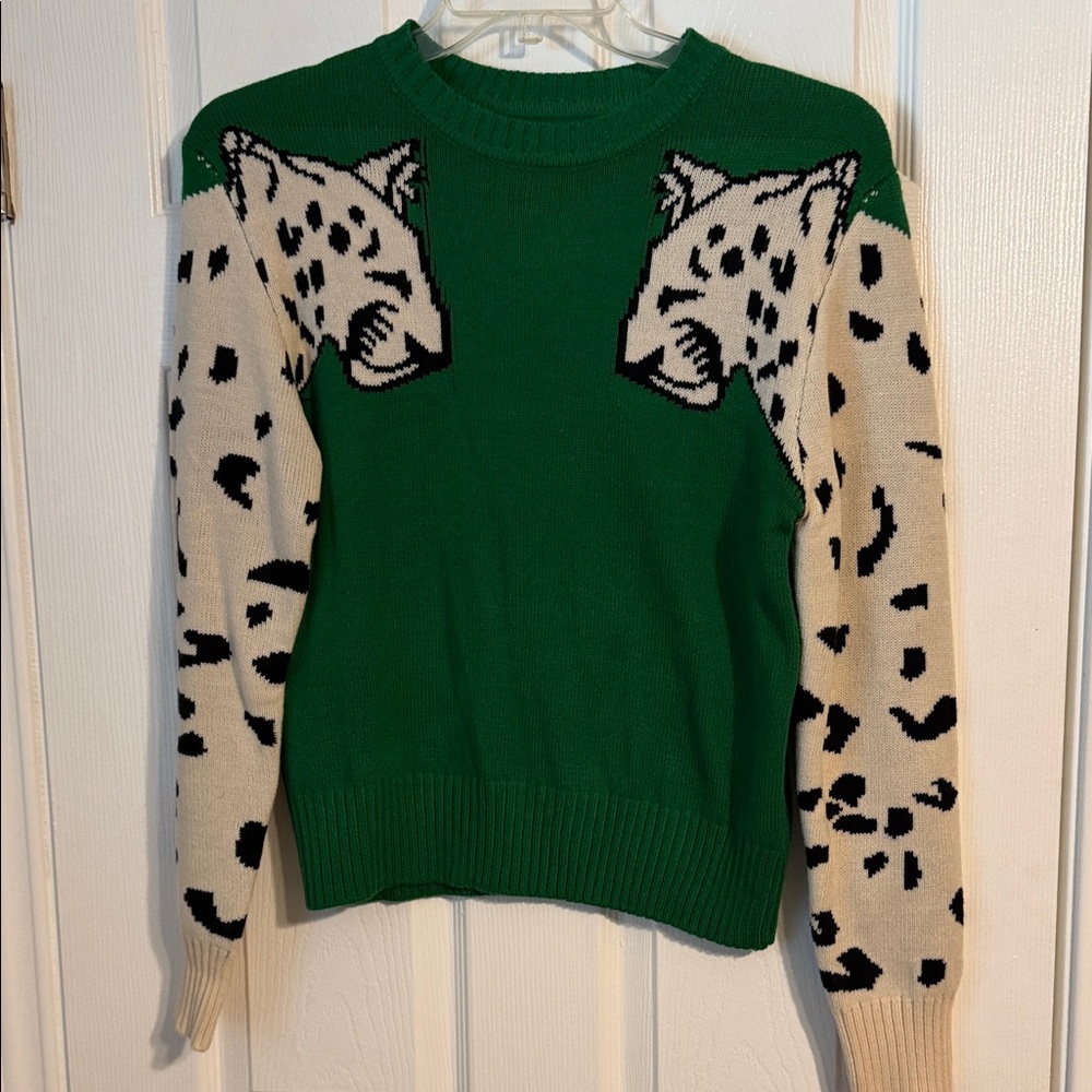 Green Leopard Print Women's Sweater